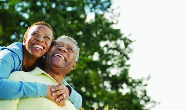 a man and woman embracing
